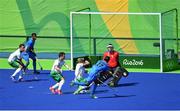6 August 2016; Goalkeeper David Harte of Ireland makes a save from Akashdeep Singh of India during their Pool B match at the Olympic Hockey Centre, Deodoro, during the 2016 Rio Summer Olympic Games in Rio de Janeiro, Brazil. Photo by Brendan Moran/Sportsfile