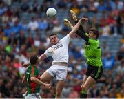 6 August 2016; Connor McAliskey of Tyrone in action against Keith Higgins, left, and the Mayo goalkeeper David Clarke during the GAA Football All-Ireland Senior Championship Quarter-Final match between Mayo and Tyrone at Croke Park in Dublin. Photo by Ray McManus/Sportsfile
