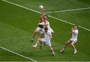 6 August 2016; Aidan O'Shea of Mayo in action against Com Cavanagh, top, and Ronan McNamee of Tyrone during the GAA Football All-Ireland Senior Championship Quarter-Final match between Mayo and Tyrone at Croke Park in Dublin. Photo by Daire Brennan/Sportsfile