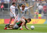 6 August 2016; Lee Keegan of Mayo in action against Peter Harte of Tyrone during the GAA Football All-Ireland Senior Championship Quarter-Final match between Mayo and Tyrone at Croke Park in Dublin. Photo by Piaras Ó Mídheach/Sportsfile