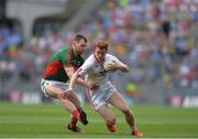 6 August 2016; Peter Harte of Tyrone in action against Séamus O'Shea of Mayo  during the GAA Football All-Ireland Senior Championship Quarter-Final match between Mayo and Tyrone at Croke Park in Dublin. Photo by Eóin Noonan/Sportsfile