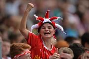 6 August 2016; Tyrone supporter reacts after his side score a point during the GAA Football All-Ireland Senior Championship Quarter-Final match between Mayo and Tyrone at Croke Park in Dublin. Photo by Eóin Noonan/Sportsfile