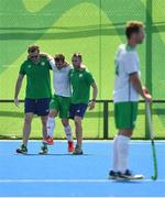 6 August 2016; John Jackson of Ireland is carried of injured from the pitch during their Pool B match at the Olympic Hockey Centre, Deodoro, during the 2016 Rio Summer Olympic Games in Rio de Janeiro, Brazil. Photo by Brendan Moran/Sportsfile