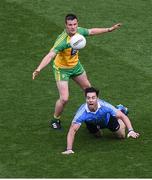 6 August 2016; Michael Darragh MacAuley of Dublin in action against Leo McLoone, left, and Frank McGlynn of Donegal during the GAA Football All-Ireland Senior Championship Quarter-Final match between Dublin and Donegal at Croke Park in Dublin. Photo by Daire Brennan/Sportsfile