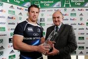 9 October 2010; Leinster's Sean O'Brien is presented with the Heineken Man of the Match award by Pat Maher, National Sponsorship Manager, Heineken Ireland. Heineken Cup, Leinster v Racing-Metro 92, RDS, Ballsbridge, Dublin. Picture credit: Brendan Moran / SPORTSFILE