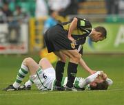 9 October 2010; Ollie Cahill, Sporting Fingal, lends a hand to Gary Twigg, Shamrock Rovers, at the end of the game. Airtricity League Premier Division, Tallaght Stadium, Tallaght. Picture credit: David Maher / SPORTSFILE