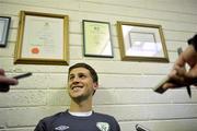 10 October 2010; Shane Long, Republic of Ireland, speaking during a press conference ahead of their EURO 2012 Championship Group B Qualifier against Slovakia on Tuesday. Gannon Park, Malahide, Co. Dublin. Picture credit: David Maher / SPORTSFILE