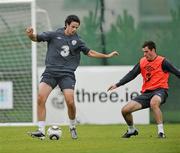 10 October 2010; Marc Wilson, left, Republic of Ireland, in action against his team-mate Greg Cunningham during squad training ahead of their EURO 2012 Championship Group B Qualifier against Slovakia on Tuesday. Republic of Ireland Squad Training, Gannon Park, Malahide, Co. Dublin. Picture credit: Paul Mohan / SPORTSFILE
