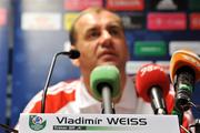 11 October 2010; Slovakia manager Valdimir Weiss during a press conference ahead of their Euro 2012 Championship Group B Qualifier against Republic of Ireland on Tuesday. Slovakia Press Conference, Stadion MSK Zilina, Zilina, Slovakia. Picture credit: David Maher / SPORTSFILE