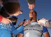 11 October 2010; Leinster's Heinke van der Merwe speaking to the media prior to squad training ahead of their Heineken Cup, Pool 2, Round 2, match against Saracens on Saturday. Leinster rugby squad training, UCD, Belfield, Dublin. Picture credit: Barry Cregg / SPORTSFILE