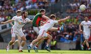 6 August 2016; Cillian O’Connor of Mayo in action against Ronan McNamee, left, and Mark Bradley of Tyrone during the GAA Football All-Ireland Senior Championship Quarter-Final match between Mayo and Tyrone at Croke Park in Dublin. Photo by Ray McManus/Sportsfile