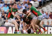 6 August 2016; Mayo players, from left, Patrick Durcan, Lee Keegan and Brendan Harrison of Mayo tussles with Tyrone's Seán Cavanagh, bottom, and Ronan O'Neill before the start of the second half the GAA Football All-Ireland Senior Championship Quarter-Final match between Mayo and Tyrone at Croke Park in Dublin. Photo by Piaras Ó Mídheach/Sportsfile