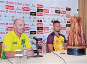 6 August 2016;  Head coach Paul Nixon (L) of Jamaica Tallawahs and Rayad Emrit (R) of Guyana Amazon Warriors during a press conference before Sunday’s Hero Caribbean Premier League (CPL) - Final between Guyana Amazon Warriors and Jamaica Tallawahs at St. Kitts Marriott Resort & The Royal Beach Casino, St Kitts. Photo by Randy Brooks/Sportsfile