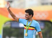 6 August 2016; Greg van Avermaet of Belgium with his gold medal following the Men's Road Race during the 2016 Rio Summer Olympic Games in Rio de Janeiro, Brazil. Photo by Stephen McCarthy/Sportsfile