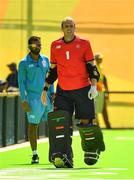 6 August 2016; Ireland goalkeeper David Harte leaves the pitch against India during their Pool B match at the Olympic Hockey Centre, Deodoro, during the 2016 Rio Summer Olympic Games in Rio de Janeiro, Brazil. Photo by Brendan Moran/Sportsfile