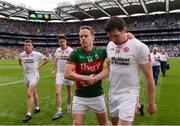 6 August 2016; Andy Moran of Mayo shakes hands with Seán Cavanagh of Tyrone after the GAA Football All-Ireland Senior Championship Quarter-Final match between Mayo and Tyrone at Croke Park in Dublin. Photo by Piaras Ó Mídheach/Sportsfile