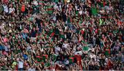 6 August 2016; Mayo supporters in the Cusack Stand celebrate a score during the GAA Football All-Ireland Senior Championship Quarter-Final match between Mayo and Tyrone at Croke Park in Dublin. Photo by Daire Brennan/Sportsfile