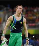 6 August 2016; Kieran Behan of Ireland after his rotation on the Pommel Horse during the Men's Artistic Gymnastics Qualification in the Rio Olympic Arena, Barra de Tijuca, during the 2016 Rio Summer Olympic Games in Rio de Janeiro, Brazil. Photo by Brendan Moran/Sportsfile