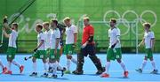 6 August 2016; Ireland players leave the pitch after defeat to India during their Pool B match at the Olympic Hockey Centre, Deodoro, during the 2016 Rio Summer Olympic Games in Rio de Janeiro, Brazil. Photo by Brendan Moran/Sportsfile