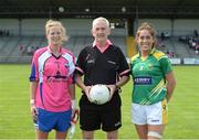 6 August 2016; Referee Mel Kenny with Katie Hannon of Waterford and Aislinn Desmond of Kerry during the TG4 All-Ireland Senior Championship match between Kerry and Waterford at St Brendan's Park in Birr, Co Offaly. Photo by Matt Browne/Sportsfile