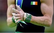 6 August 2016; Chalk on the hands of Kieran Behan of Ireland during the Men's Artistic Gymnastics Qualification in the Rio Olympic Arena, Barra de Tijuca, during the 2016 Rio Summer Olympic Games in Rio de Janeiro, Brazil. Photo by Brendan Moran/Sportsfile