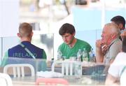 7 August 2016; Gary O'Donovan, left, and Paul O'Donovan, centre, of Ireland wait as their event is delayed in Lagoa Stadium, Copacabana, during the 2016 Rio Summer Olympic Games in Rio de Janeiro, Brazil. Photo by Brendan Moran/Sportsfile