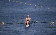 7 August 2016; Andrew Peebles of Zimbable rows the course before the event was cancelled for the day in Lagoa Stadium, Copacabana, during the 2016 Rio Summer Olympic Games in Rio de Janeiro, Brazil. Photo by Brendan Moran/Sportsfile