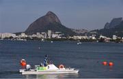 7 August 2016; Race officials return to shore after rowing was cancelled for the day in Lagoa Stadium, Copacabana, during the 2016 Rio Summer Olympic Games in Rio de Janeiro, Brazil. Photo by Brendan Moran/Sportsfile
