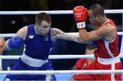 7 August 2016; Steven Donnelly of Ireland, left, in action against Zohir Kedache of Algeria during their Welterweight preliminary round of 32 bout in the Riocentro Pavillion 6 Arena, Barra da Tijuca, during the 2016 Rio Summer Olympic Games in Rio de Janeiro, Brazil. Photo by Ramsey Cardy/Sportsfile