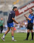 7 August 2016; Waterford selector Dan Shanahan appeals to referee James Owens at the half-time break during the GAA Hurling All-Ireland Senior Championship Semi-Final match between Kilkenny and Waterford at Croke Park in Dublin. Photo by Piaras Ó Mídheach/Sportsfile