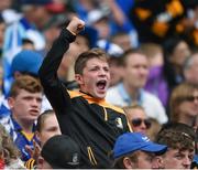 7 August 2016; A Kilkenny supporter, in the Cusack Stand, celebrates a score during the GAA Hurling All-Ireland Senior Championship Semi-Final match between Kilkenny and Waterford at Croke Park in Dublin. Photo by Ray McManus/Sportsfile