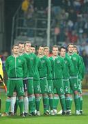 12 October 2010; Republic of Ireland captain Robbie eane and team-mates stand for the national anthem before the game. EURO 2012 Championship Qualifier, Group B, Slovakia v Republic of Ireland, Stadion MSK Zilina, Zilina, Slovakia. Picture credit: Brendan Moran / SPORTSFILE