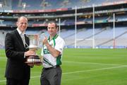 14 October 2010; Ireland International Rules manager Anthony Tohill, left, and captain Steven McDonnell with the Cormac McAnallen trophy during the squad announcement ahead of their first match against Australia on October 23rd. Ireland International Rules squad announcement, Croke Park, Dublin. Picture credit: Brendan Moran / SPORTSFILE