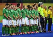 7 August 2016; The Ireland team stand for the national anthem ahead of their Pool B match at the Olympic Hockey Centre, Deodoro, during the 2016 Rio Summer Olympic Games in Rio de Janeiro, Brazil. Picture by Brendan Moran/Sportsfile