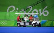 7 August 2016; Conor Harte of Ireland is stetchered off in the first quarter during their Pool B match against the Netherlands at the Olympic Hockey Centre, Deodoro, during the 2016 Rio Summer Olympic Games in Rio de Janeiro, Brazil. Picture by Brendan Moran/Sportsfile