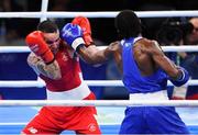 7 August 2016; David Oliver Joyce of Ireland, left, in action against Andrique Allisop of Seychelles during their Lightweight preliminary round of 32 bout in the Riocentro Pavillion 6 Arena, Barra da Tijuca, during the 2016 Rio Summer Olympic Games in Rio de Janeiro, Brazil. Photo by Ramsey Cardy/Sportsfile