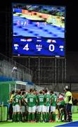 7 August 2016; The Ireland team huddle at the end of the third quarter as they trail by four to the Netherlands during their Pool B match at the Olympic Hockey Centre, Deodoro, during the 2016 Rio Summer Olympic Games in Rio de Janeiro, Brazil. Picture by Brendan Moran/Sportsfile