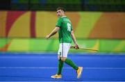 7 August 2016; Shane O'Donoghue of Ireland leaves the pitch after being shown a green card during their Pool B match against the Netherlands at the Olympic Hockey Centre, Deodoro, during the 2016 Rio Summer Olympic Games in Rio de Janeiro, Brazil. Photo by Brendan Moran/Sportsfile