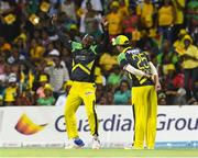 7 August 2016;  Kesrick Williams (L) Jamaica Tallawahs celebrates the dismissal of Steven Jacobs of Guyana Amazon Warriors  during Match 34 of the Hero Caribbean Premier League (CPL) – Final at Warner Park in Basseterre, St Kitts. Photo by Randy Brooks/Sportsfile