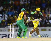 7 August 2016;  Rayad Emrit (L) of Guyana Amazon Warriors stumped by Kumar Sangakkara (R) of Jamaica Tallawahs during Match 34 of the Hero Caribbean Premier League (CPL) – Final at Warner Park in Basseterre, St Kitts. Photo by Randy Brooks/Sportsfile