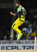 7 August 2016;  Imad Wasim of Jamaica Tallawahs celebrates the dismissal of Anthony Bramble of Guyana Amazon Warriors during Match 34 of the Hero Caribbean Premier League (CPL) – Final at Warner Park in Basseterre, St Kitts. Photo by Randy Brooks/Sportsfile