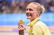7 August 2016; Sarah Sjöström of Sweden celebrates with her gold medal after winning the Women's 100m Butterfly Final at the Olympic Aquatic Stadium during the 2016 Rio Summer Olympic Games in Rio de Janeiro, Brazil. Photo by Stephen McCarthy/Sportsfile