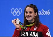 7 August 2016; Penny Oleksiak of Canada with her silver medal after finishing second in the Women's 100m Butterfly Final at the Olympic Aquatic Stadium during the 2016 Rio Summer Olympic Games in Rio de Janeiro, Brazil. Photo by Stephen McCarthy/Sportsfile