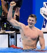7 August 2016; Adam Peaty of Great Britain celebrates after winning the final of the Men's 100m Breaststroke at the Olympic Aquatic Stadium during the 2016 Rio Summer Olympic Games in Rio de Janeiro, Brazil. Photo by Stephen McCarthy/Sportsfile