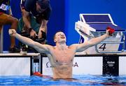 7 August 2016; Adam Peaty of Great Britain celebrates after winning the final of the Men's 100m Breaststroke at the Olympic Aquatic Stadium during the 2016 Rio Summer Olympic Games in Rio de Janeiro, Brazil. Photo by Stephen McCarthy/Sportsfile