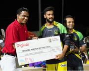 7 August 2016;   Imad Wasim (C) of Jamaica Tallawahs receives Digicel Player of the Final from Mr. Justin John (L) Operations Manager, Digicel Play and Manish Patel Chairman of the Tallawahs at the end of Match 34 of the Hero Caribbean Premier League (CPL) – Final at Warner Park in Basseterre, St Kitts. Photo by Randy Brooks/Sportsfile