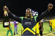 7 August 2016;  Chris Gayle of Jamaica Tallawahs celebrate winning Match 34 of the Hero Caribbean Premier League (CPL) – Final at Warner Park in Basseterre, St Kitts. Photo by Randy Brooks/Sportsfile