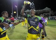 7 August 2016;  Rovman Powell of Jamaica Tallawahs celebrates winning Match 34 of the Hero Caribbean Premier League (CPL) – Final at Warner Park in Basseterre, St Kitts. Photo by Randy Brooks/Sportsfile