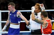 8 August 2016; Paddy Barnes of Ireland looks on as Samuel Carmona Heredia of Spain is declared victorious during their Light-Flyweight preliminary round of 32 bout in the Riocentro Pavillion 6 Arena during the 2016 Rio Summer Olympic Games in Rio de Janeiro, Brazil. Photo by Stephen McCarthy/Sportsfile