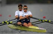 8 August 2016; Jonathan Walton, left, and John Collins of Great Britain in action during the Men's Double Sculls repechage in Lagoa Stadium, Copacabana, during the 2016 Rio Summer Olympic Games in Rio de Janeiro, Brazil. Photo by Brendan Moran/Sportsfile